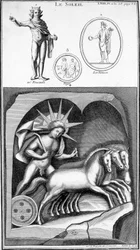 Representation of the Sun and Apollo. Images drawn from ancient representations. Engraving 19th century