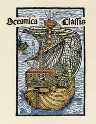 Representation of the caravel Santa Maria by Christopher Columbus (engraving from 