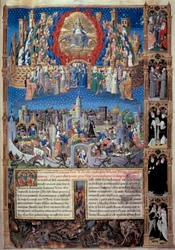 Representation of the city of God (heavenly) and the city of men (earthly). Miniature taken from 