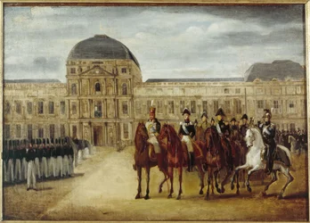 Review in front of the Château des Tuileries (circa 1820. Current 1st arrondissement, between 1815 and 1825)