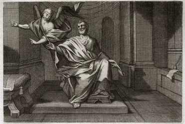 Royaumont Bible, New Testament: The Evangelist Saint Matthew with the Angel. Illustration from 1811.
