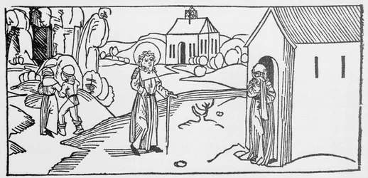 Saint Pastor. Engraving from “Leben der Heiligen - Sommerteil” (The Book of the Saint) by Jacobus of Voragine