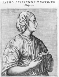 Sappho poet and lesbian. 18th century engraving.