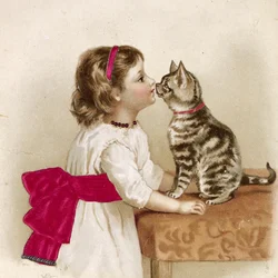 Saying hello to Kitty (Victorian postcard)