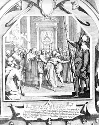 Scene of exorcism of a woman possessed using the Madonna of Monsummano in 1630