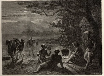 Scene of rest in the country, in the moonlight