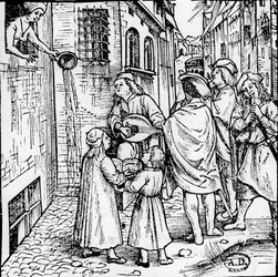 Student Serenade (Musicians), Basel, circa 1500 - Engraving, Bibl.