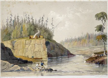 Settlers in Canada Fishing in a River - in Sketches on the Nipisaguit a River of New Brunswick in America by William Hickman, ed. Halifax
