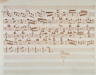 Sheet music page for the first violin in the opening of Mithridate, King of the Pont, opera by Mozart