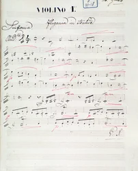 Sheet music page for the first violin of Iphigenie en Aulide, opera by C. W. Gluck