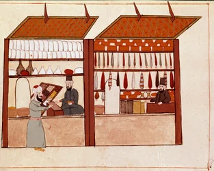 Shops in the Streets of Constantinople (Miniature from a 19th Century Cicogna Manuscript)