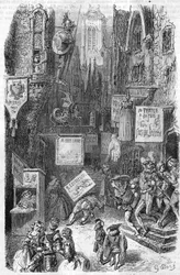 Street scene in the Middle Ages. 19th century engraving