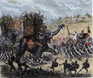 The Battle of Zama (Africa, Second Punic War, 202 BC) won by Scipio the African over the troops of Hannibal Barca