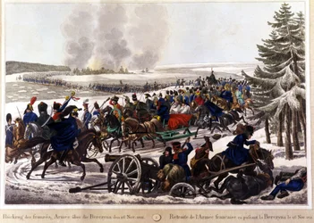 The French Troops Withdrew by Passing the Beresina (Berezina) on 26/11/1812. Engraving of the 19th Century