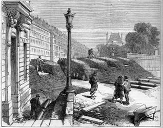 The Paris Commune in 1871. Barricade of the Federates at the Corner of Rue de Rivoli and Place de la Concorde