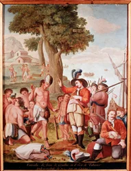 The Spanish conquistador Juan de Grijalva (1489-1527) disembarks in Tabasco, Mexico in 1518