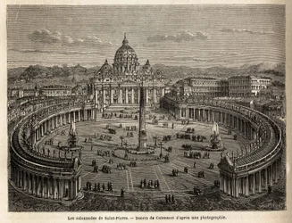 The Colonnades of St. Peter in the Vatican, Brought by Bernini (1598-1680) in 1655. Engraving to Illustrate the Voyage to Rome, by Francis Wey, in 1864-1868, Published in Le Tour du Monde, Nouveau Journal des Voyages