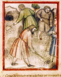 The Envious Philistines Fill the Hollow Wells by Isaac (Miniature from Codex 212)