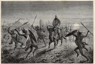 The escort assigned to the traveller Baker, performs a fantasia before leaving for Lake Albert