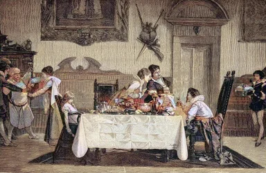 The First-born Male Offspring, the Midwife Shows the Newborn Son to the Other Family Members