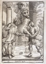 The miracle of Saint Eloi (healing an amputee horse) - engraving