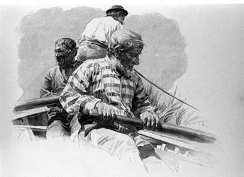 The rowers on a boat on the Anapo River in Sicily.