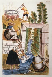 The work of wool, from the book "Trujillo del Peru" or "Códice Martínez Compañón"