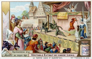 Theatre: representation of a mystery play in the Middle Ages - Liebig chromolithography