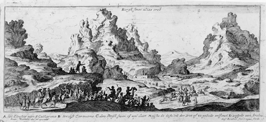 View of Caravans in the Sinai Desert. 18th Century Engraving