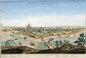 View of the city of Milan, Italy with the cathedral and the fortifications