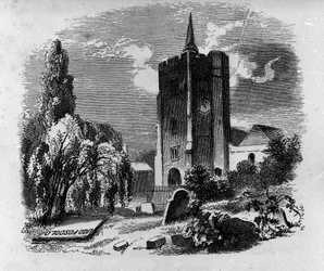 View of the tomb of Italian poet and playwright Ugo Foscolo (1778-1827) at the cemetery of Chiswick in London. Engraving of the 19th century.