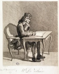Voltaire at His Work Table - Engraving