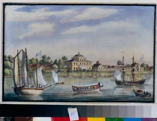 View of the Yelagin Palace on Yelagin Island in Saint Petersburg, Russia (ca 1840)