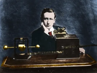 Guglielmo Marconi, Italian physicist and inventor in England in 1896.