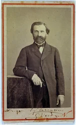 Portrait of the composer Giuseppe Verdi. 1840s. Photograph bearing autograph.