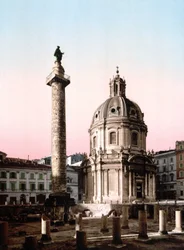 Rome. View of Foro Trajano (Forum Trajan) with column. Photochrome sd. around 1900.