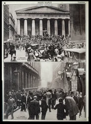 Top: Black Days on Wall Street; Bottom: the Stock Exchange in London at the time of the Crash in 1929, from 