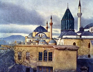View of Mevlana Mausoleum in Konya (Turkey). Mevlana Celaleddin Rumi is the founder of the Order of Turning Dervishes.