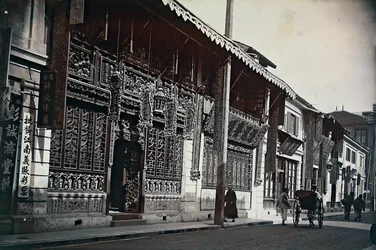 View of buildings along a road in China