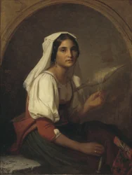 An Italian Woman Spinning Flax