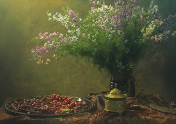Vintage Cherries Wildflowers