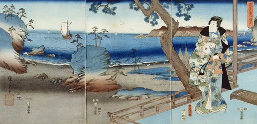 Prince Genji watching at the Suma Beach