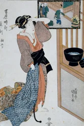 Hour of tiger, seventh hour of morning, Ca 1818, Ukiyo-e art print by Utagawa Kunisada from The twelve hours in Yoshiwara, Japanese civilization
