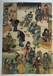 Characters from Plays as Merchants and Customers, from the Series The Prosperous Jōruri District