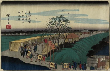 Dawn at Emonzaka Hill in Nihon-zutsumi Bank, Shin-Yoshiwara, c. 1830