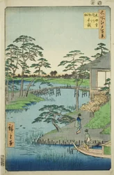 Mokubo Temple, Uchigawa Inlet, and Gozensaihata, from the series "One Hundred Famous Views of Edo"