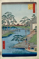 Mokuboji Temple and Vegetable Fields on Uchigawa Inlet, One Hundred Famous Views of Edo, 1856-1858