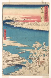 Morning after a Snowfall, the Sumida River, Musashi Province, from the series Views of Famous Places in the Sixty-Odd Provinces