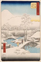 Mount Fuji and Mount Ashigara from Numazu in Clear Weather after a Snowfall