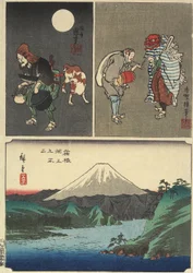 Mt. Fuji Seen Over the Lake in Hakone and 2 Other Images, September 1858